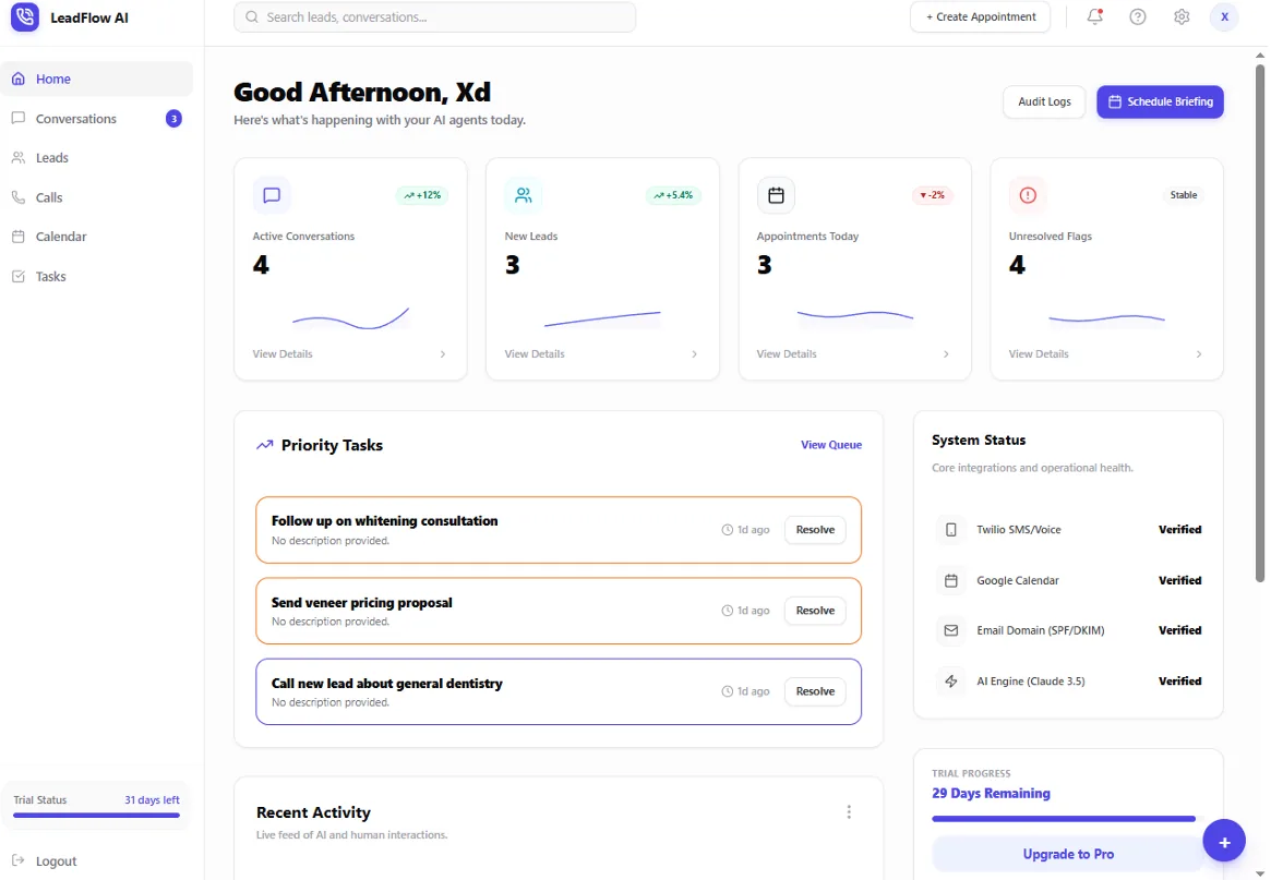 LeadFlow AI — screen 1